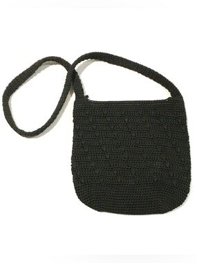The Stone Black Knit Shoulder Bag Purse Zipper Closure Boho Woven Crochet Summer